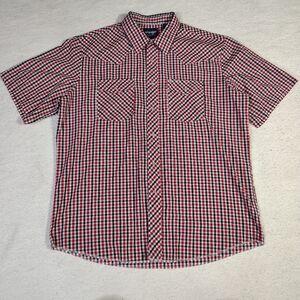 VINTAGE Wrangler Shirt Mens XL Gingham Plaid Short Sleeve Pear Snap Western‎
